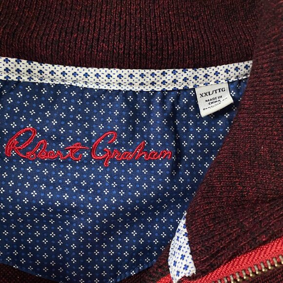 NWT Robert Graham 1/4 Zip Sweater Men's XXL Red Cotton Pullover 2XL - Picture 6 of 9